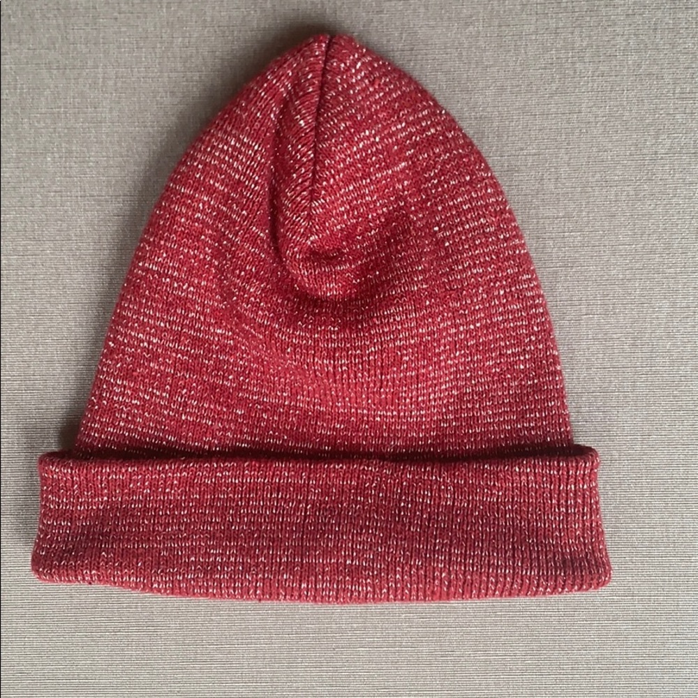 Maroon Red Metallic Knit Beanie Hat